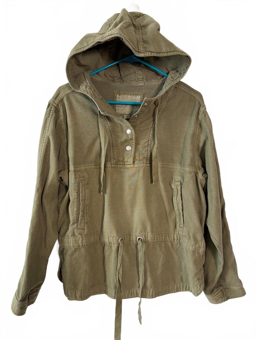 American Eagle Outfitters Anorak Jacket Womens S Olive Green Hood Lace-Up